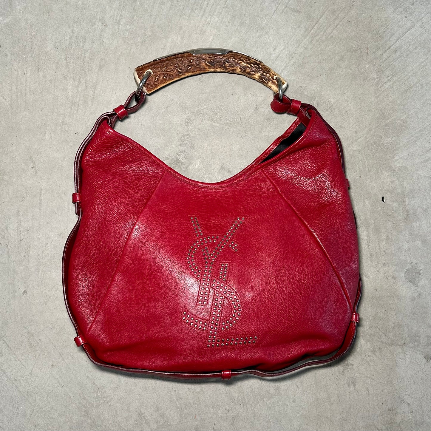 YSL Red Mombasa with Studded Logo