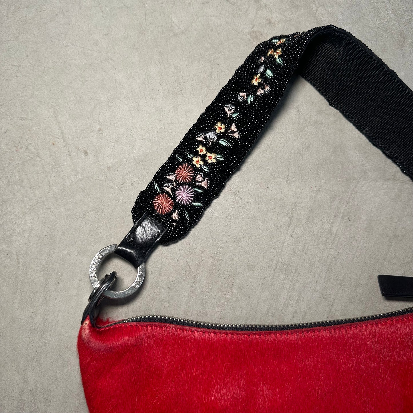 DKNY Red Cowhide Bag with Beaded Strap