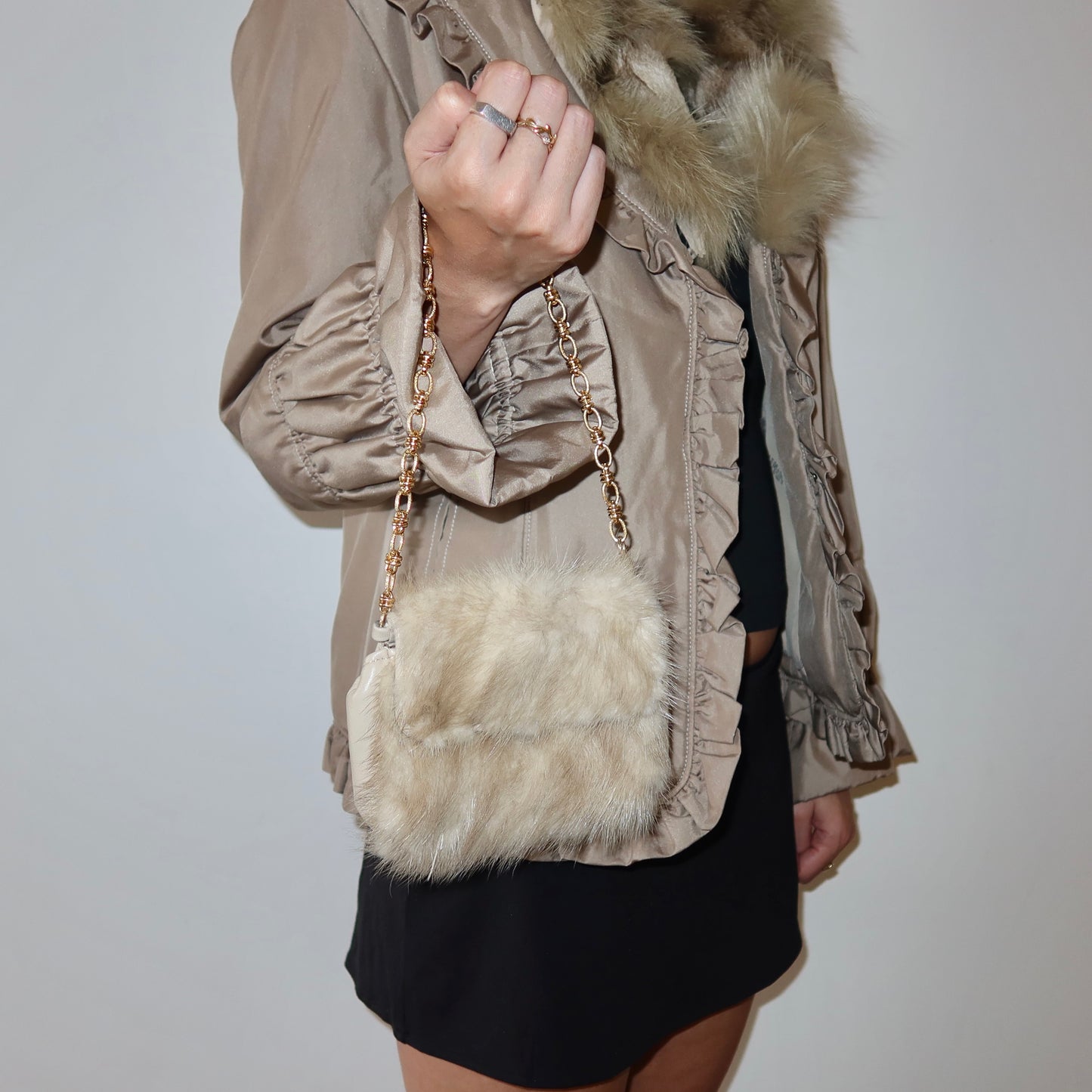 Paolo Masi Cream Mink Fur Micro Bag
