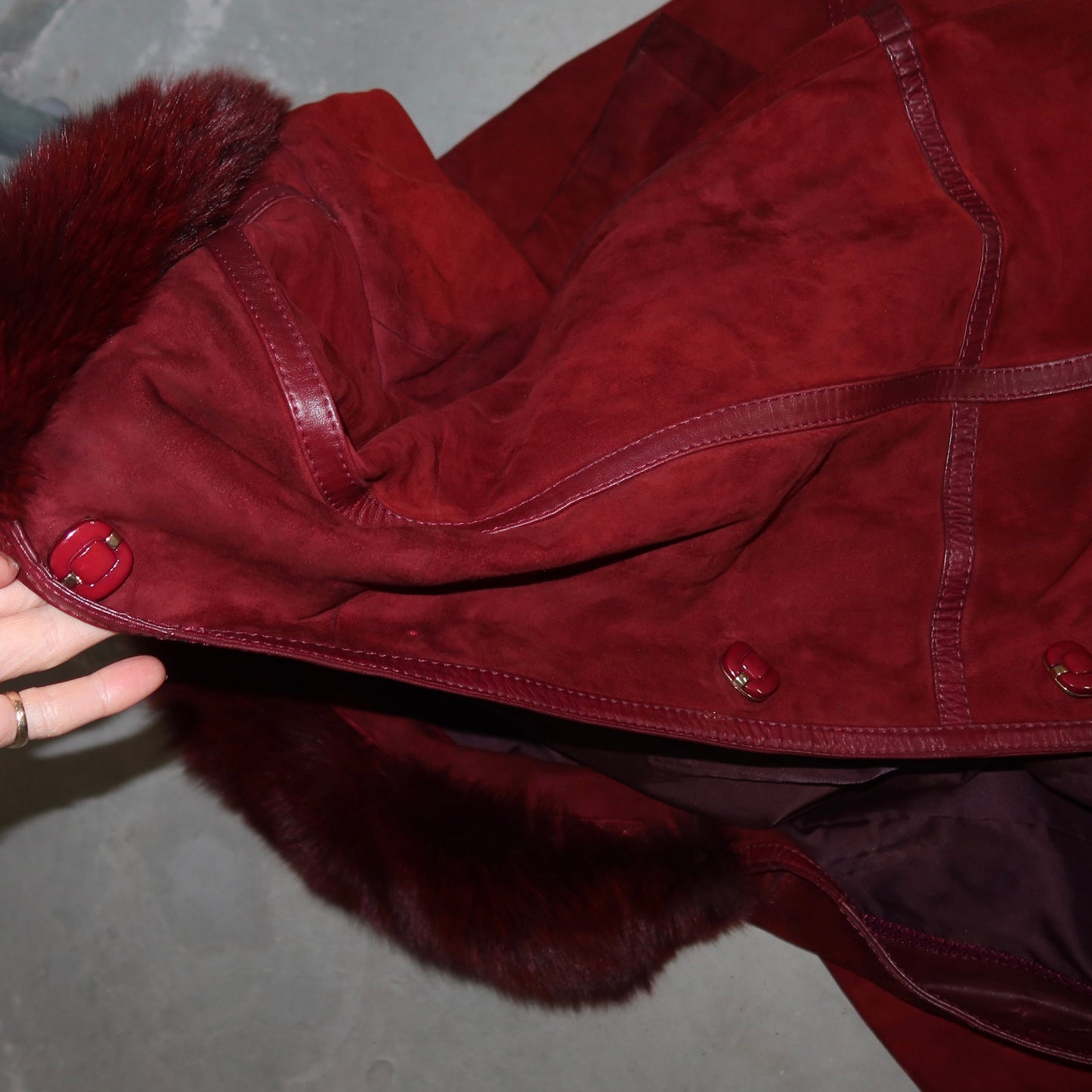 Vintage Red Suede and Fox Fur Trench