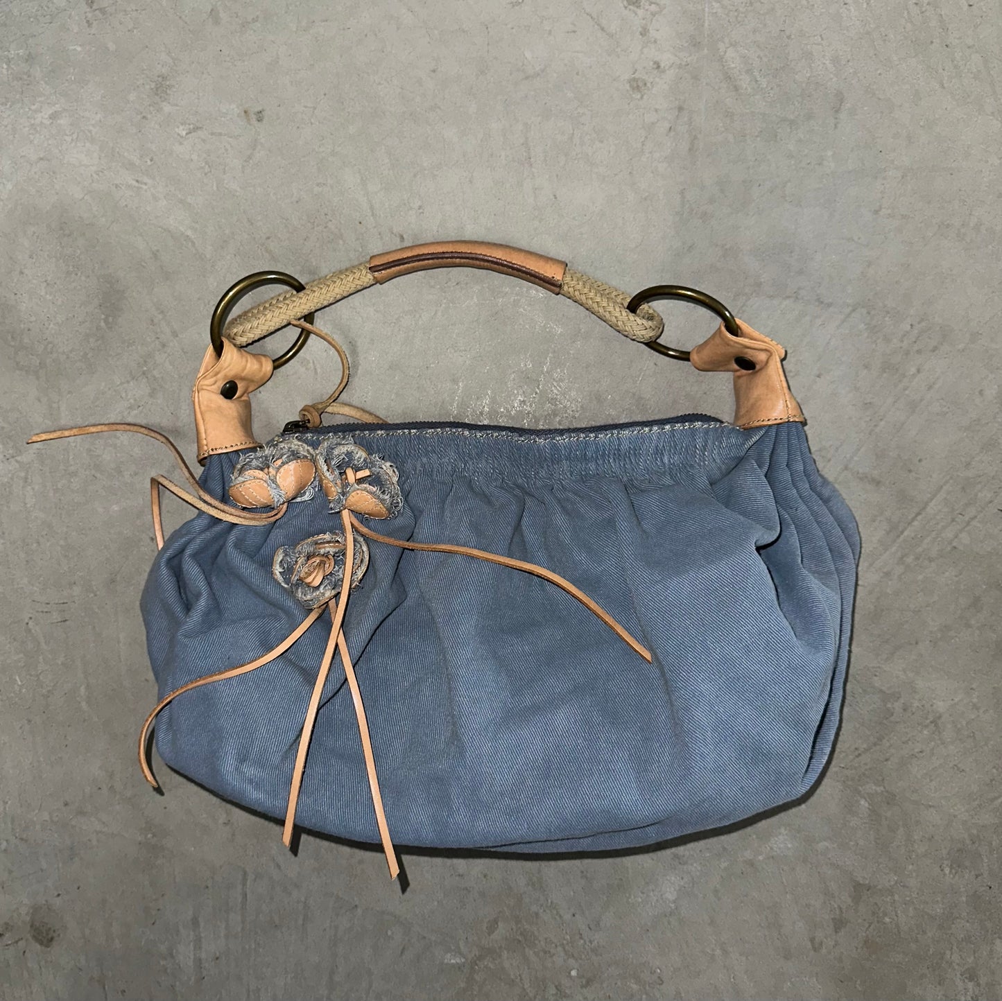 Miu Miu Denim Bag with Flower Appliqué