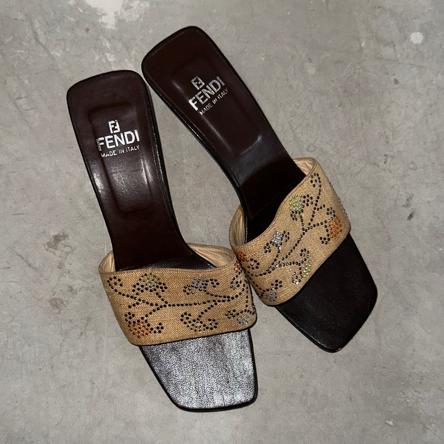Fendi Rhinestone Floral Mules (36)