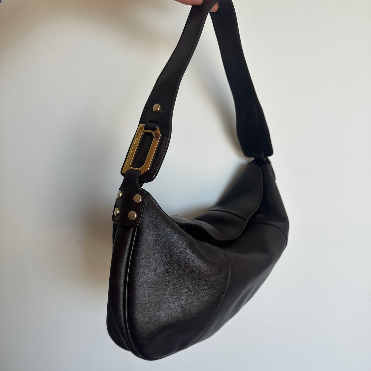 Dolce & Gabbana Brown Leather Slouchy Bag with Gold Hardware