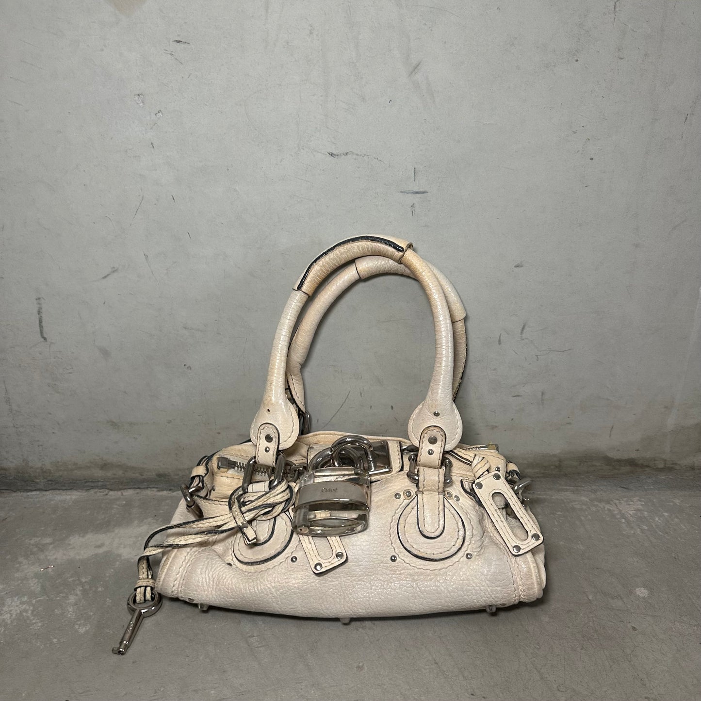 Chloe White Mini Paddington with Clear Lock