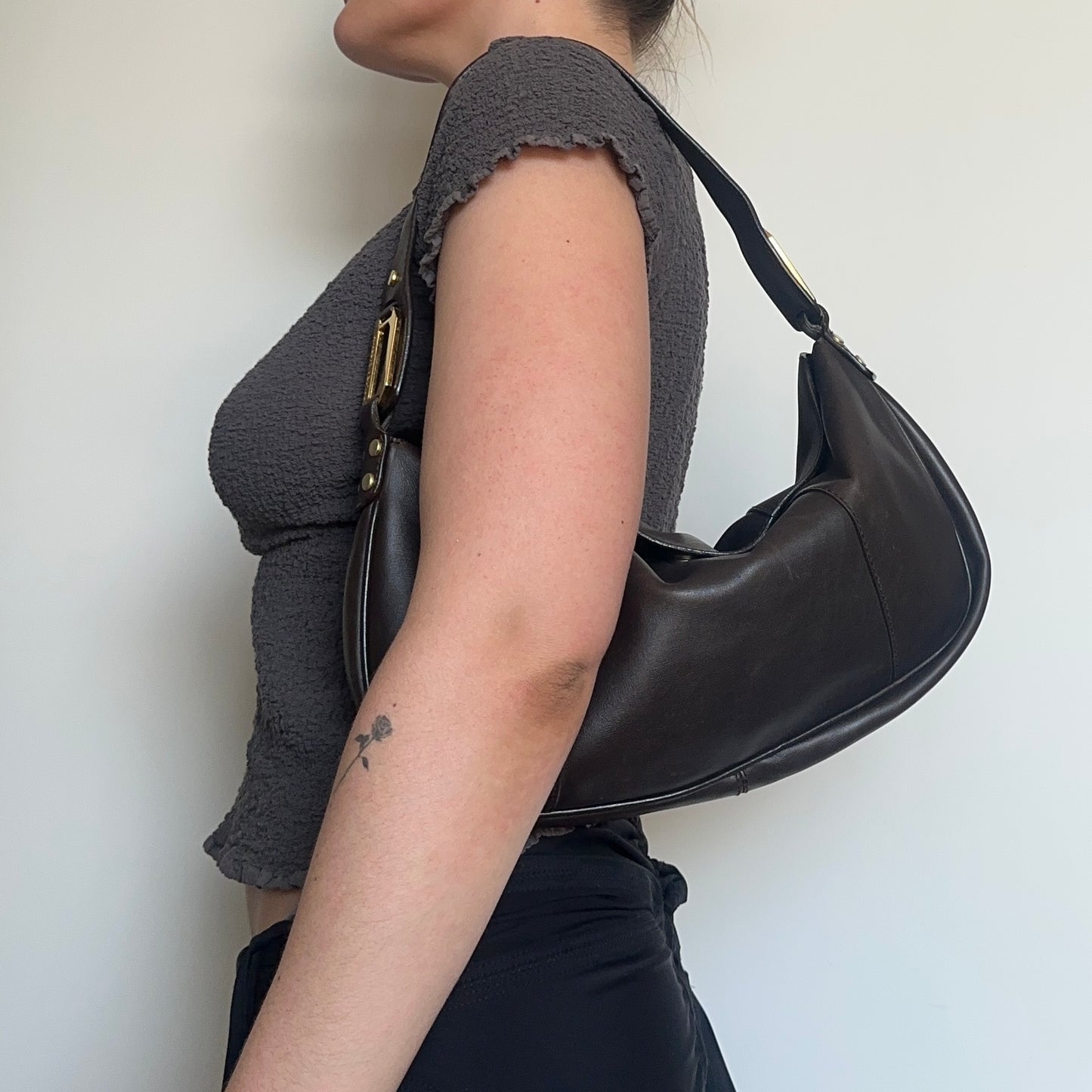 Dolce & Gabbana Brown Leather Slouchy Bag with Gold Hardware