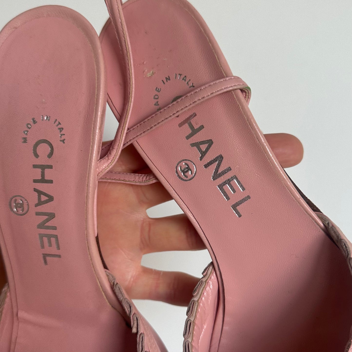 Chanel Baby Pink Peep Toe Heels (38)