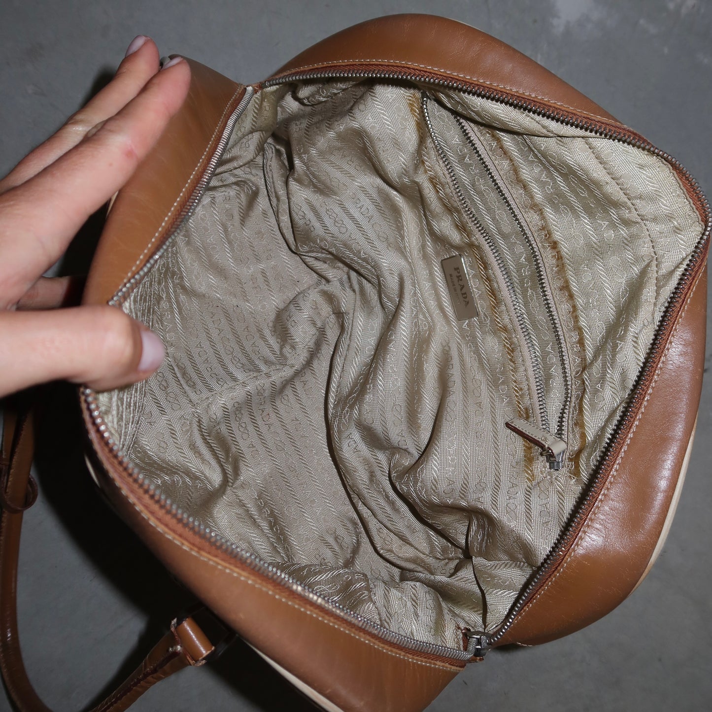 Prada Brown Leather Bowling Bag