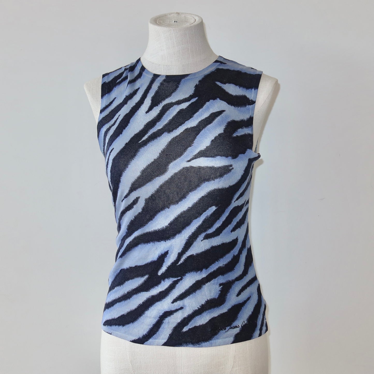 Versace Blue Tiger Print Knit Tank