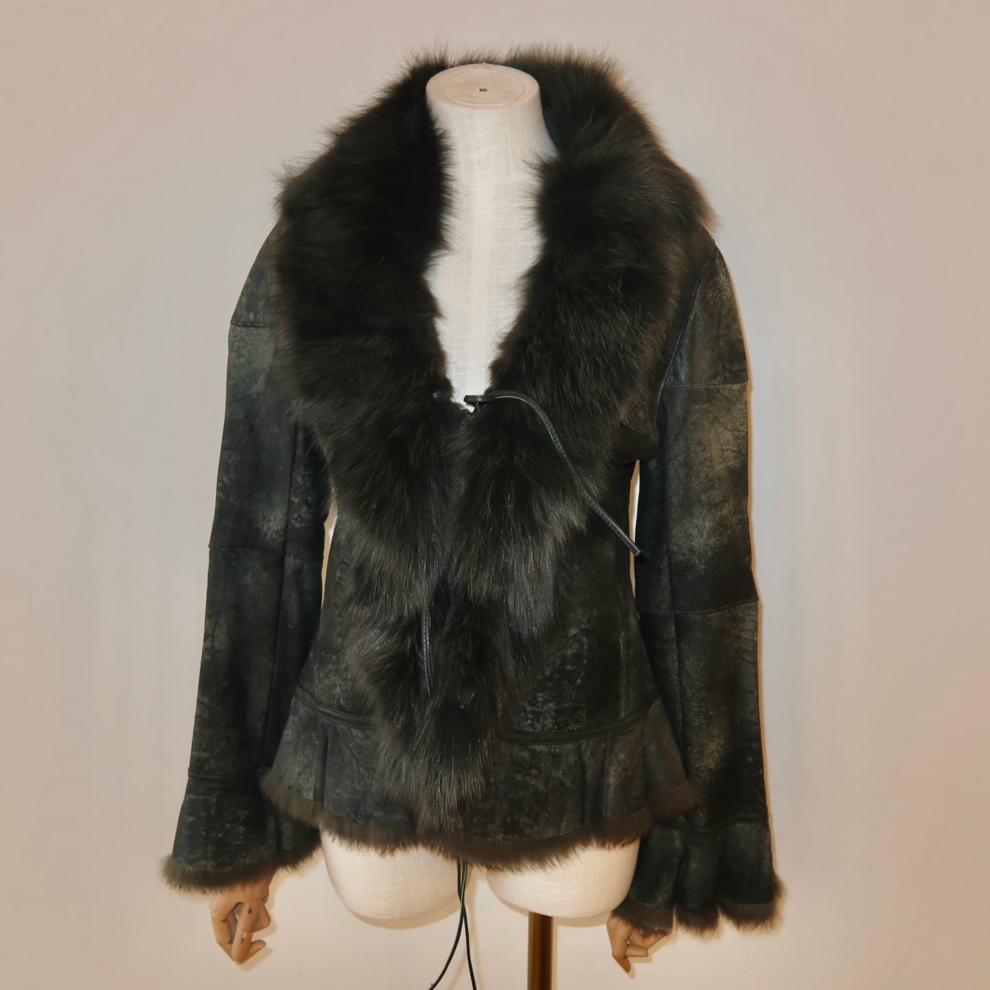 Vintage Green Leather and Real Fur Coat