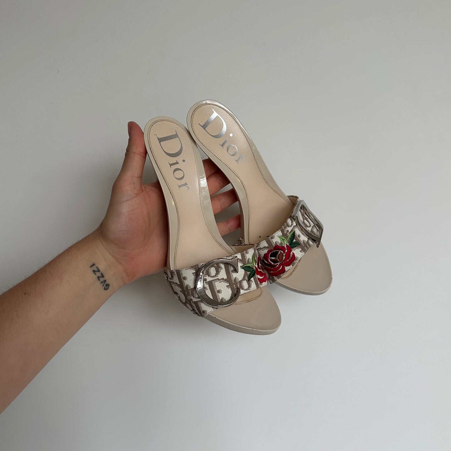 Dior Embroidered Trotter Heels (37.5)
