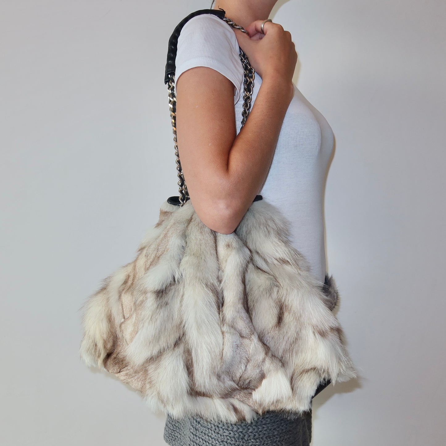 Vintage Italian White Fox Fur Bag