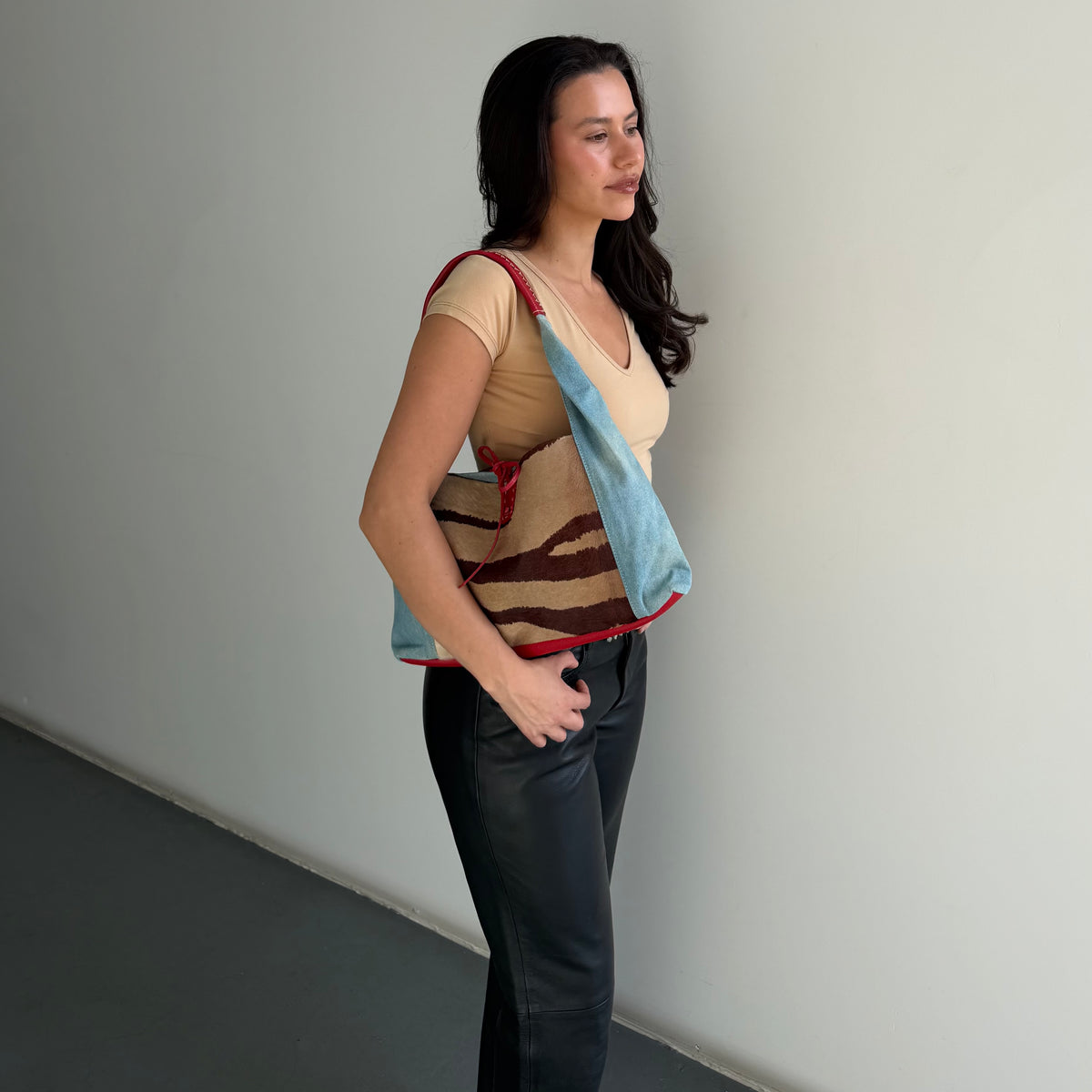 Vintage Cowhide Denim Hobo Bag