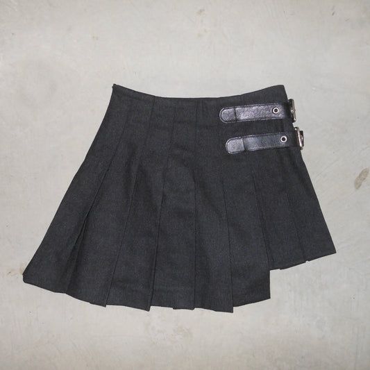 D&G Asymmetric Hem Pleated Wool Mini Skirt