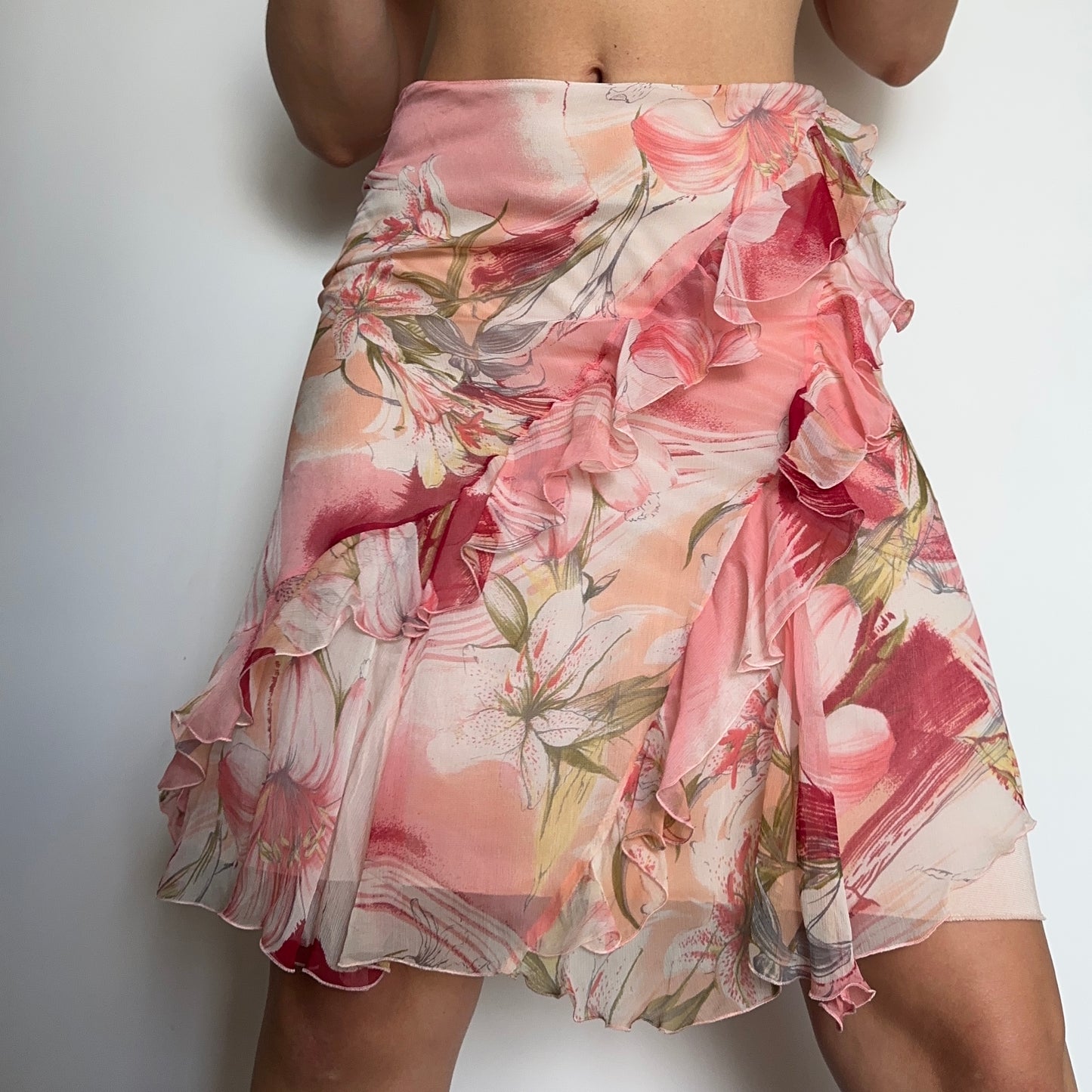 Blumarine 90’s Floral Silk Ruffle Skirt