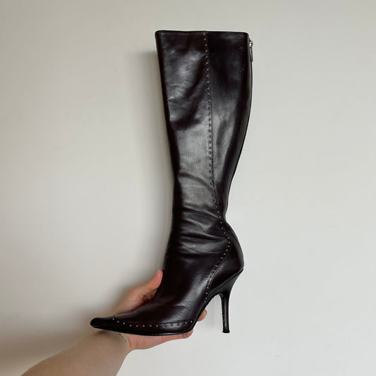 Dior Brown Leather Studded Boots (37.5)
