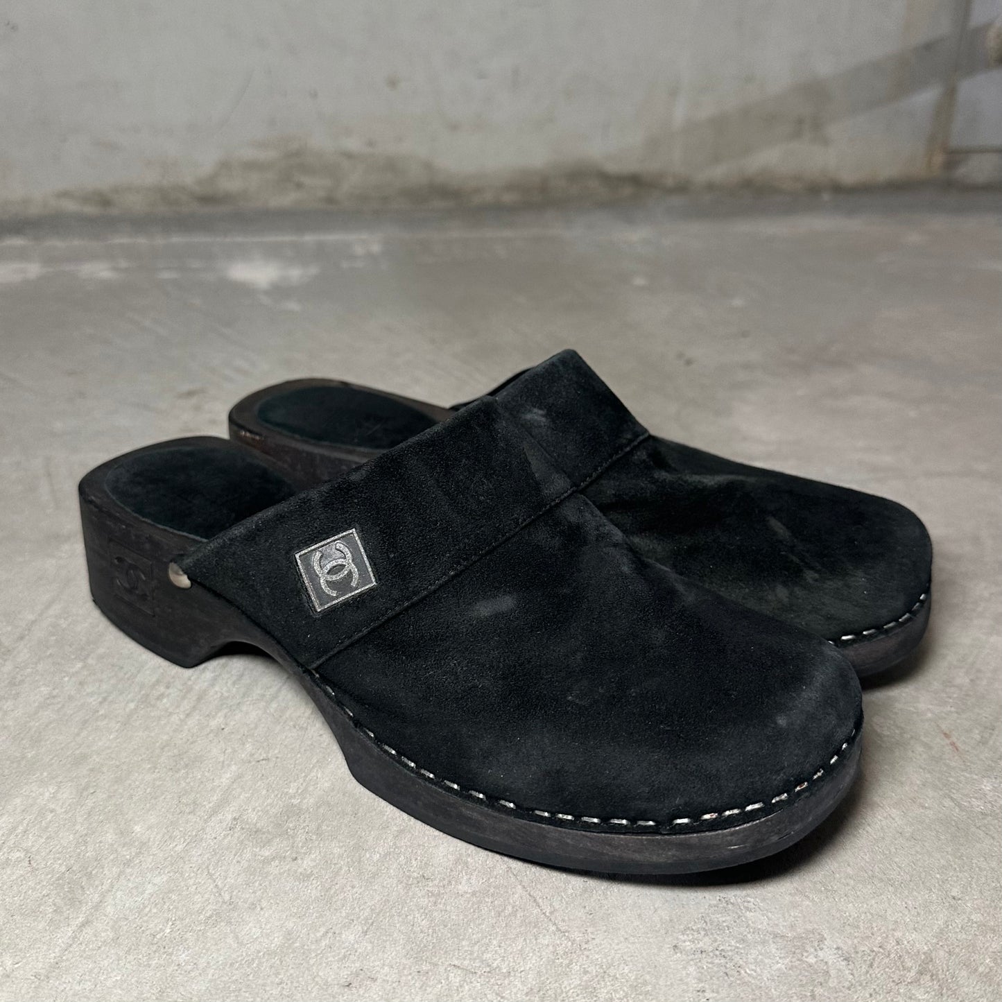 Chanel Black Suede Clogs (37)