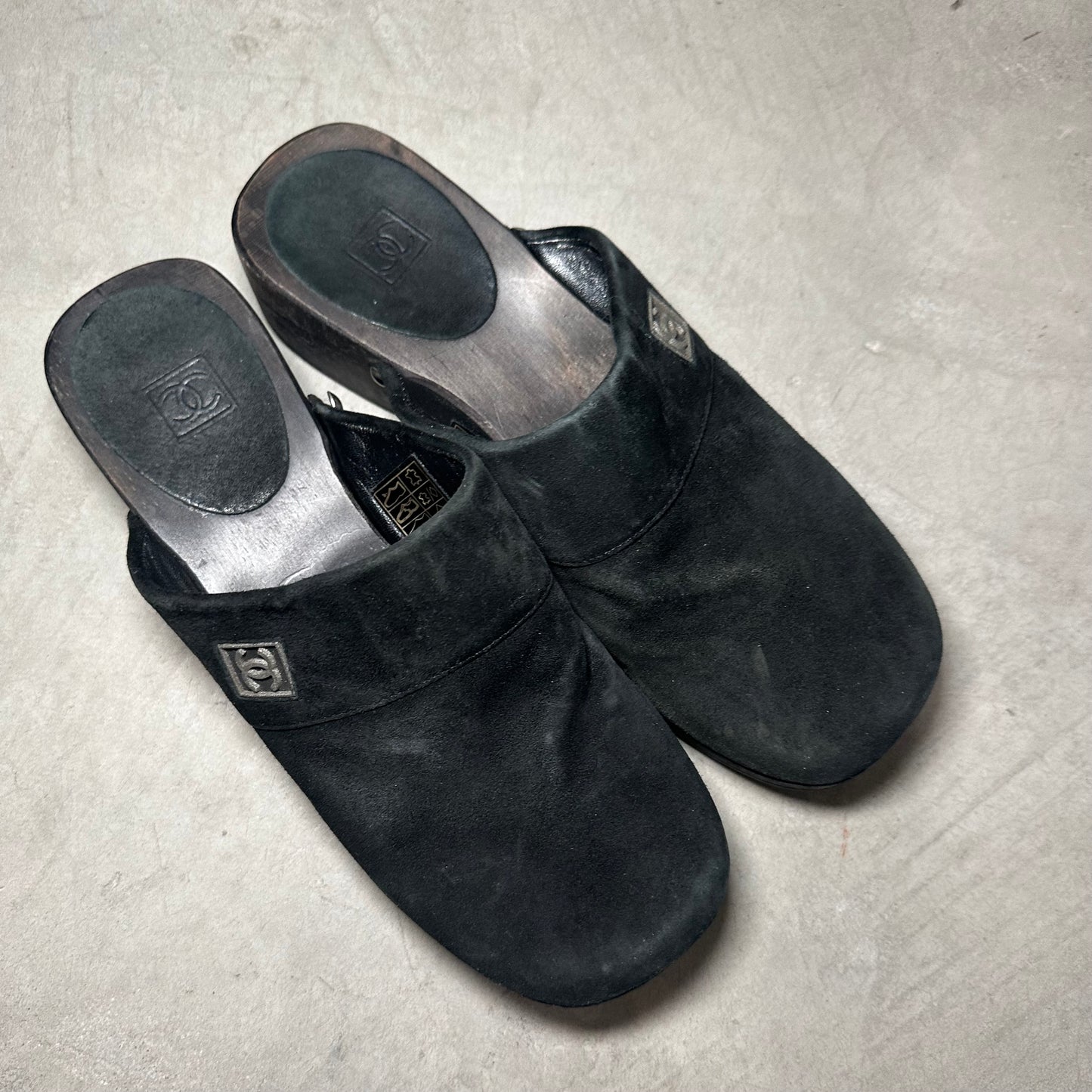Chanel Black Suede Clogs (37)