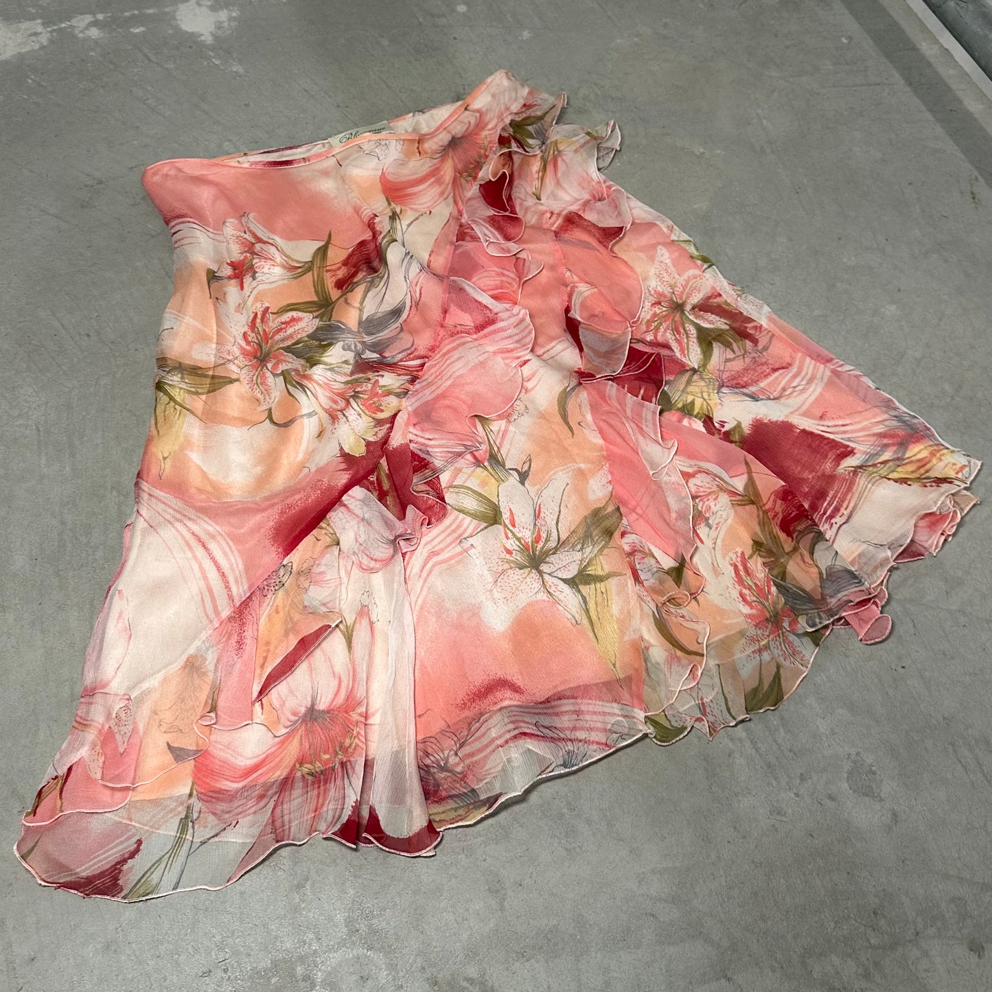 Blumarine 90’s Floral Silk Ruffle Skirt