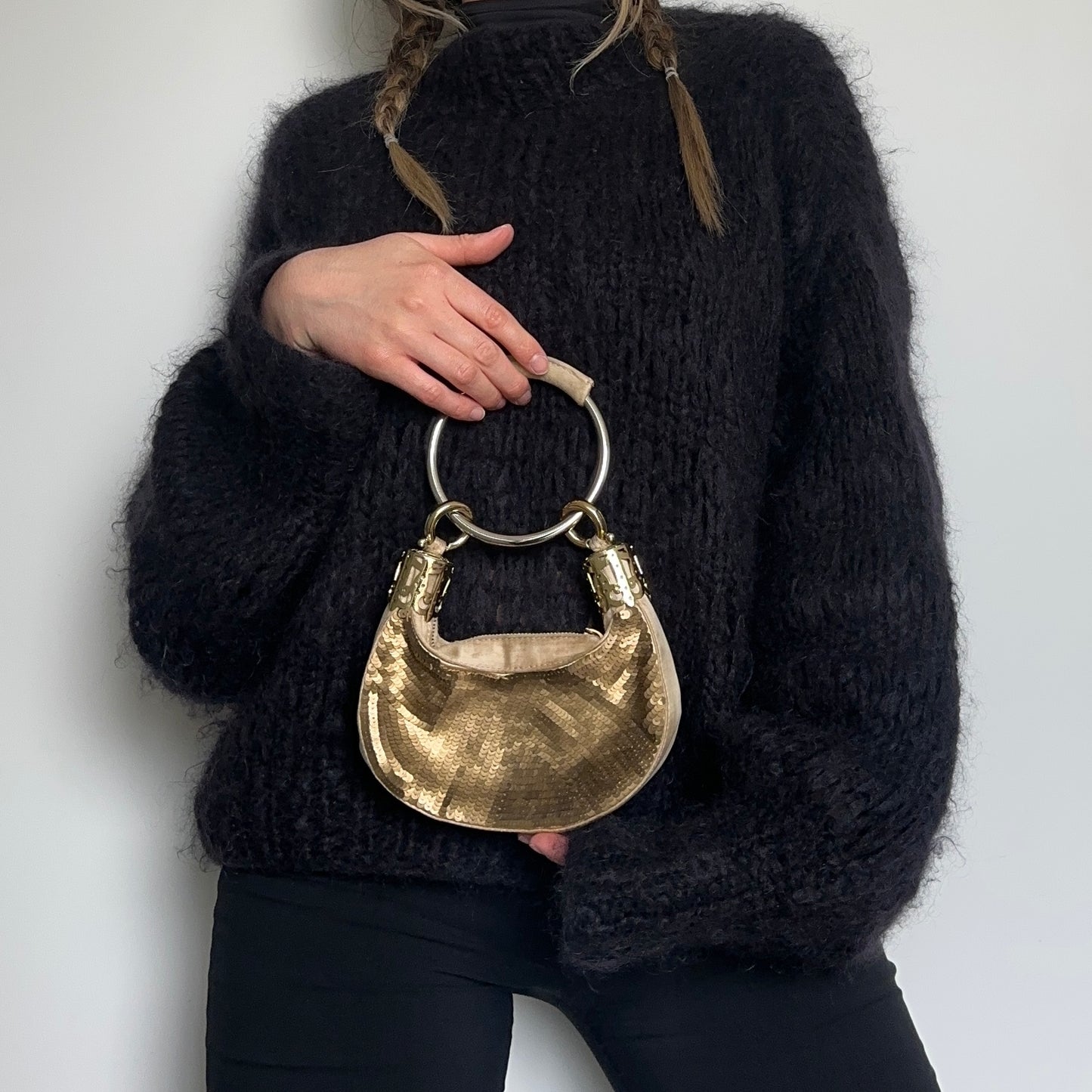 Chloe Mini Gold Sequin and Silk Bracelet Bag