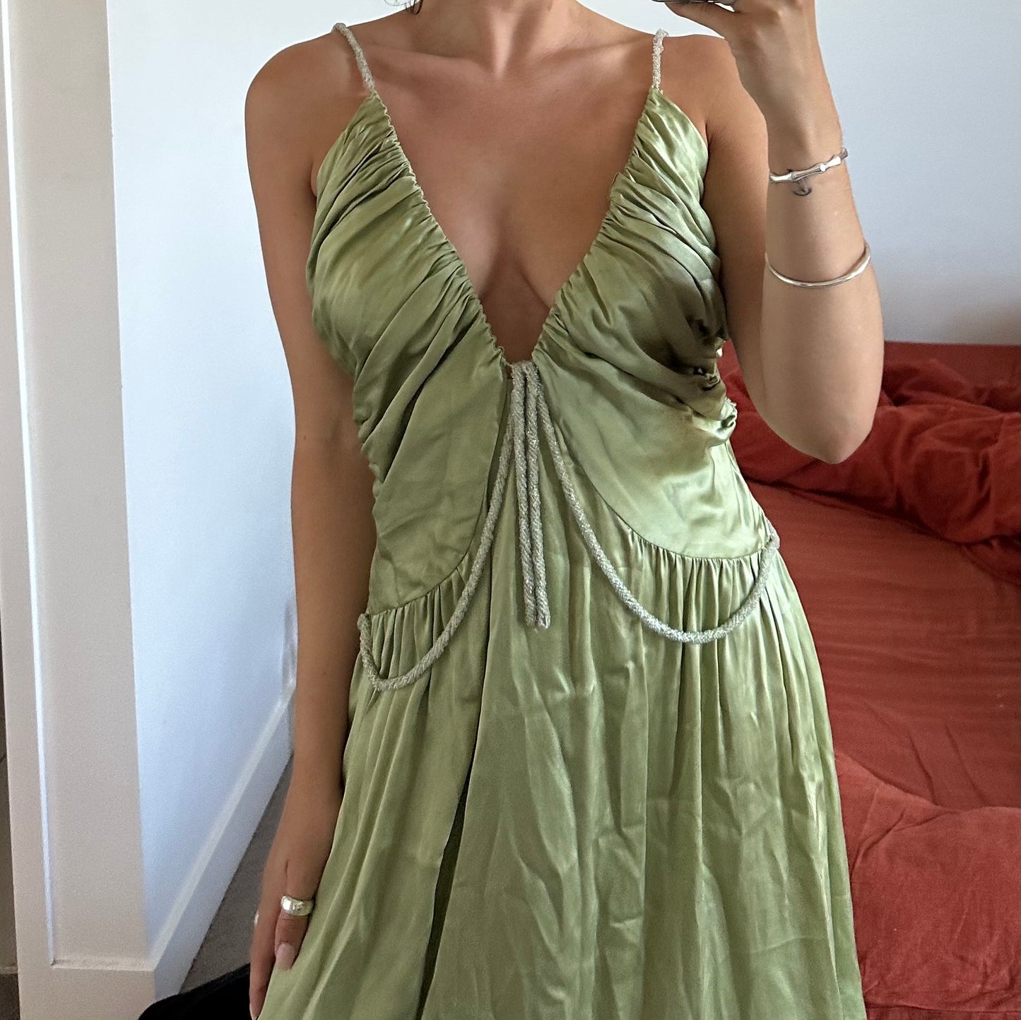Chloé SS2005 Green Silk Beaded Dress
