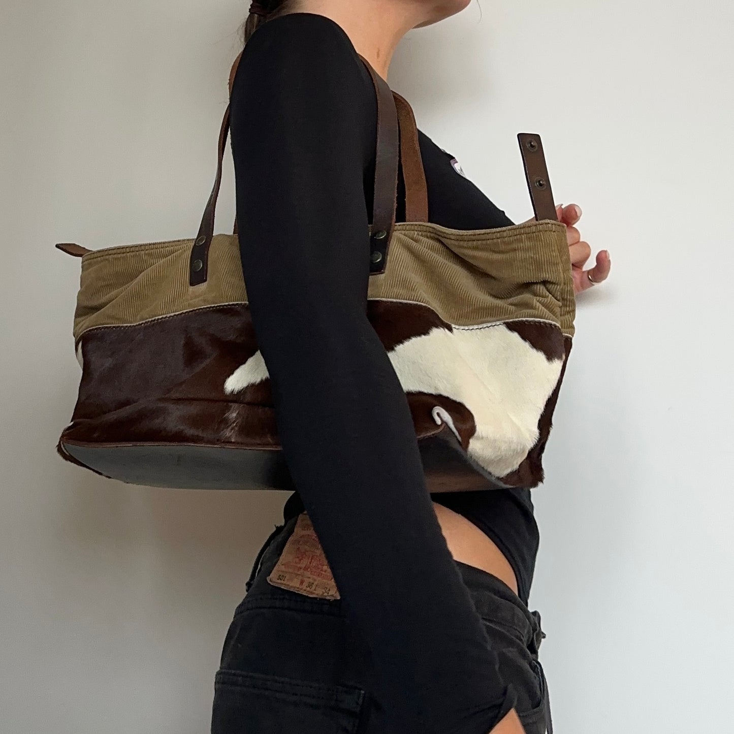 Miu Miu Cowhide and Corduroy Tote