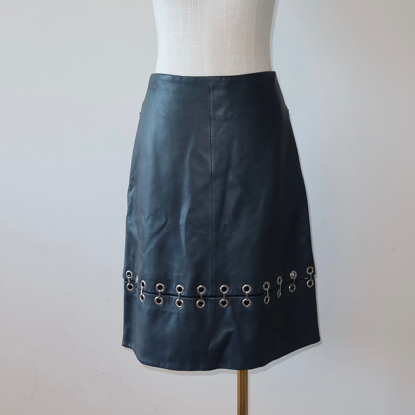 Tibi Blue Leather Grommet Skirt
