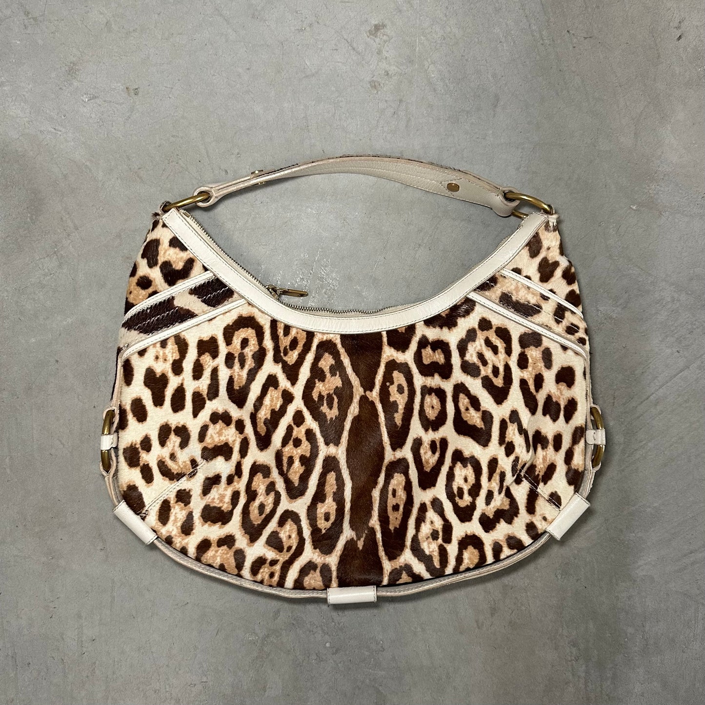 YSL Leopard Print Cowhide Crescent Bag