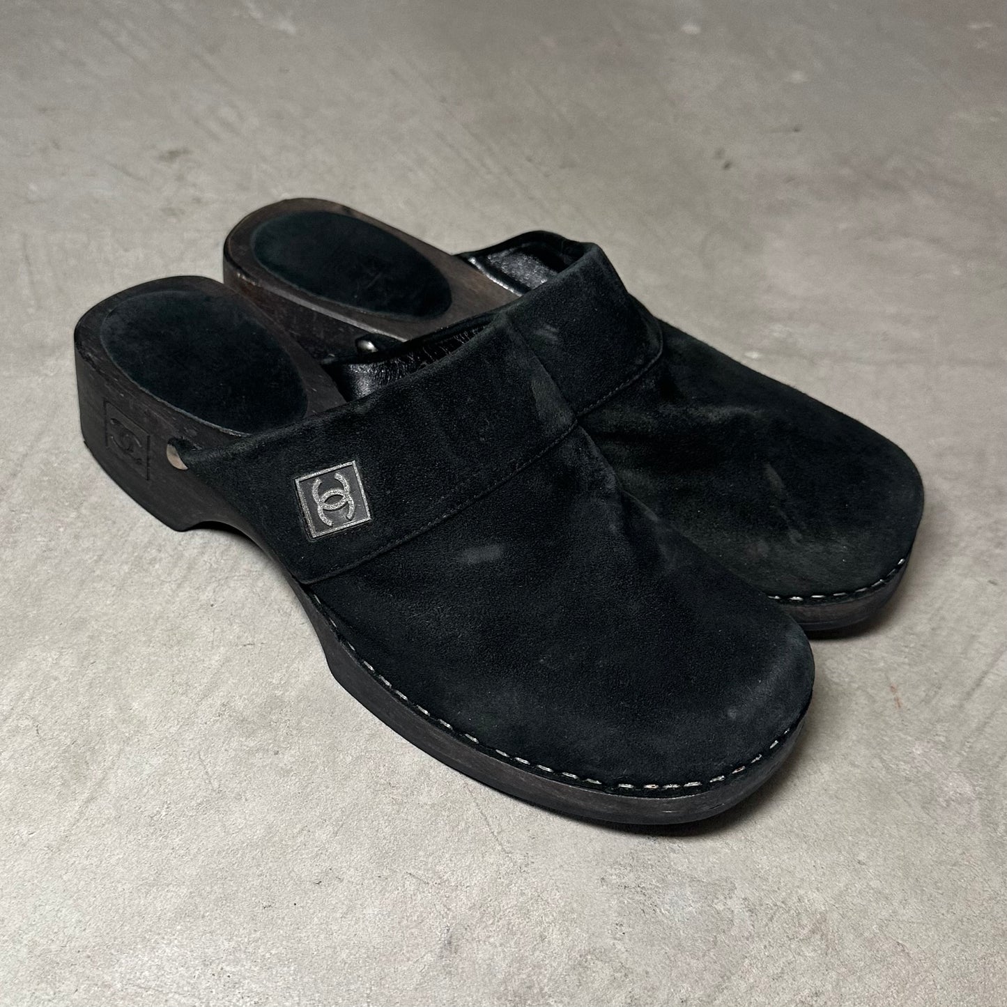 Chanel Black Suede Clogs (37)
