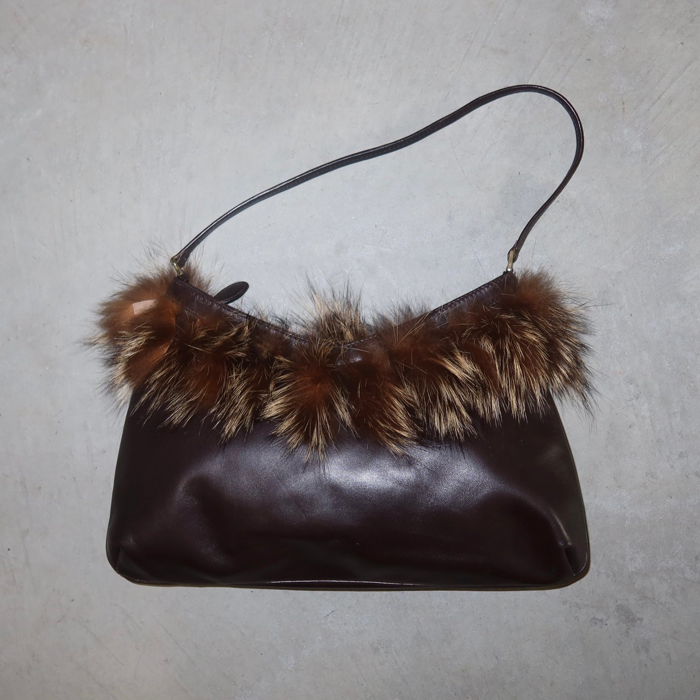Vintage Italian Real Fur Trim Leather Bag