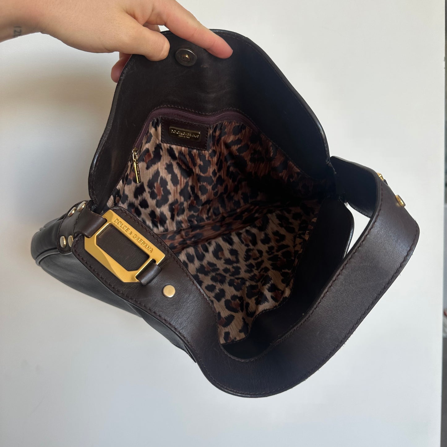 Dolce & Gabbana Brown Leather Slouchy Bag with Gold Hardware