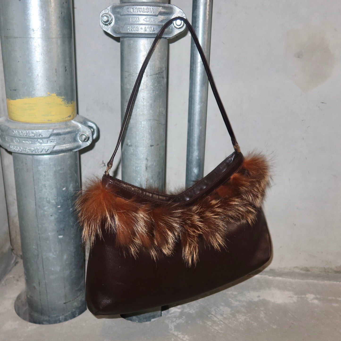 Vintage Italian Real Fur Trim Leather Bag