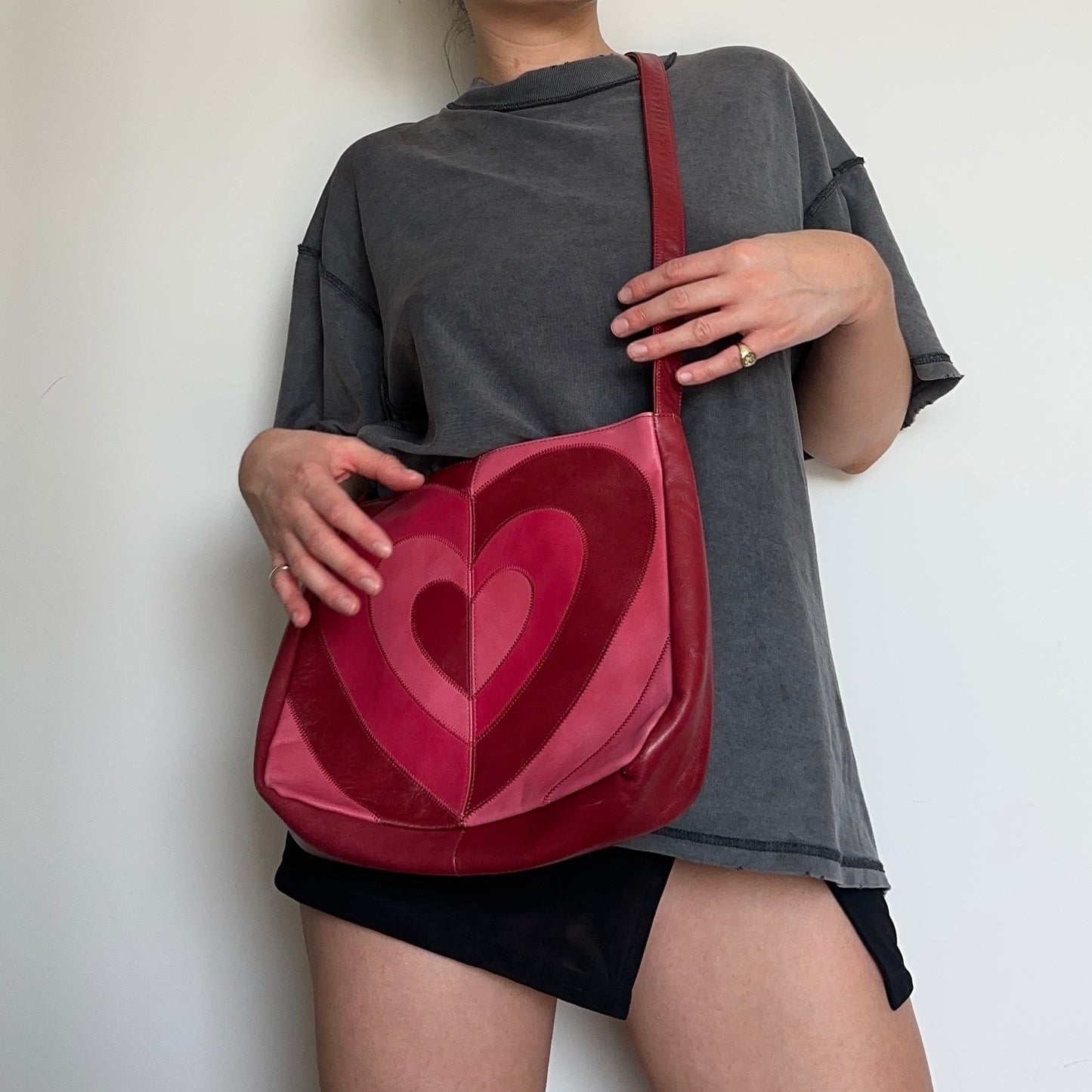 Moschino Leather Heart Print Crossbody Bag
