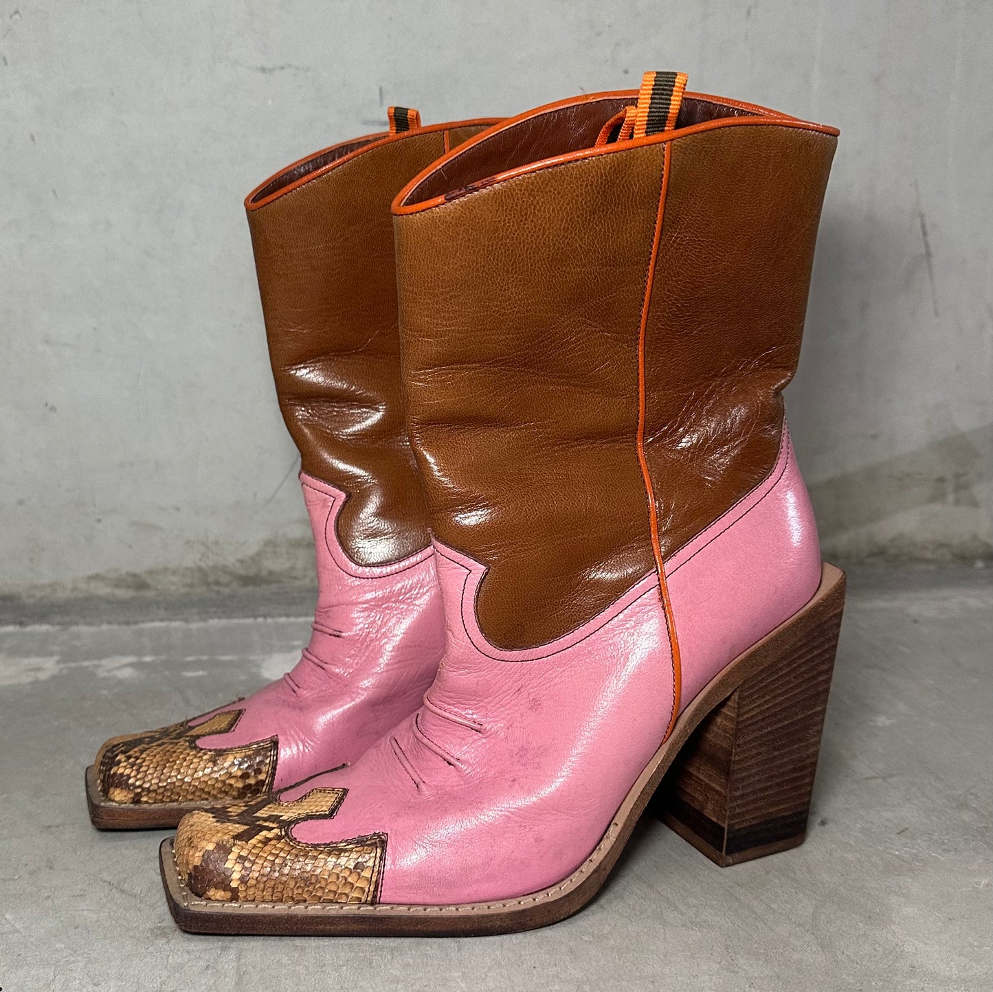 Miu Miu Rare SS1999 Pink and Python Cowboy Boots (38)