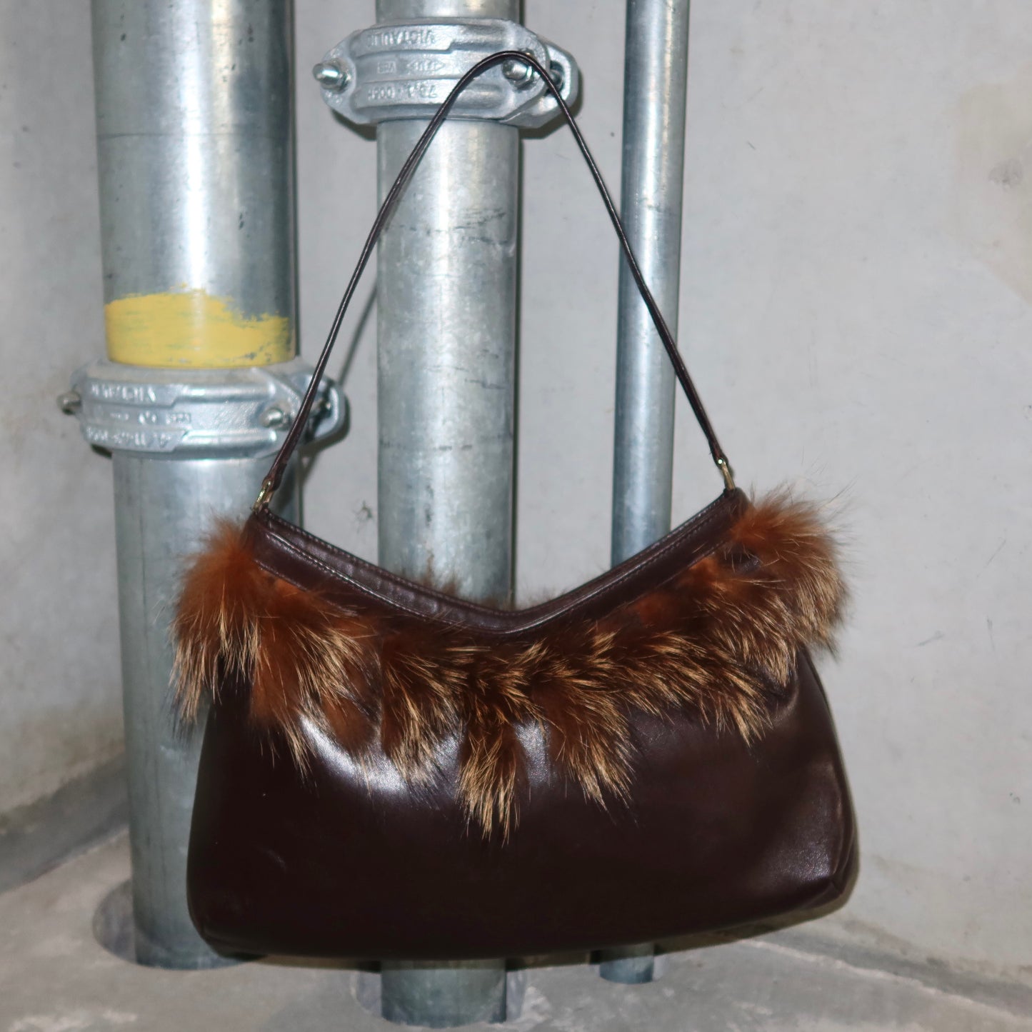 Vintage Italian Real Fur Trim Leather Bag
