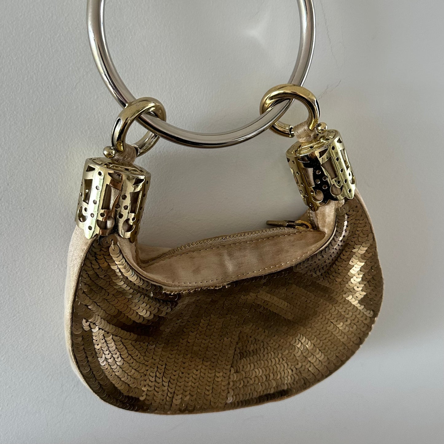 Chloe Mini Gold Sequin and Silk Bracelet Bag