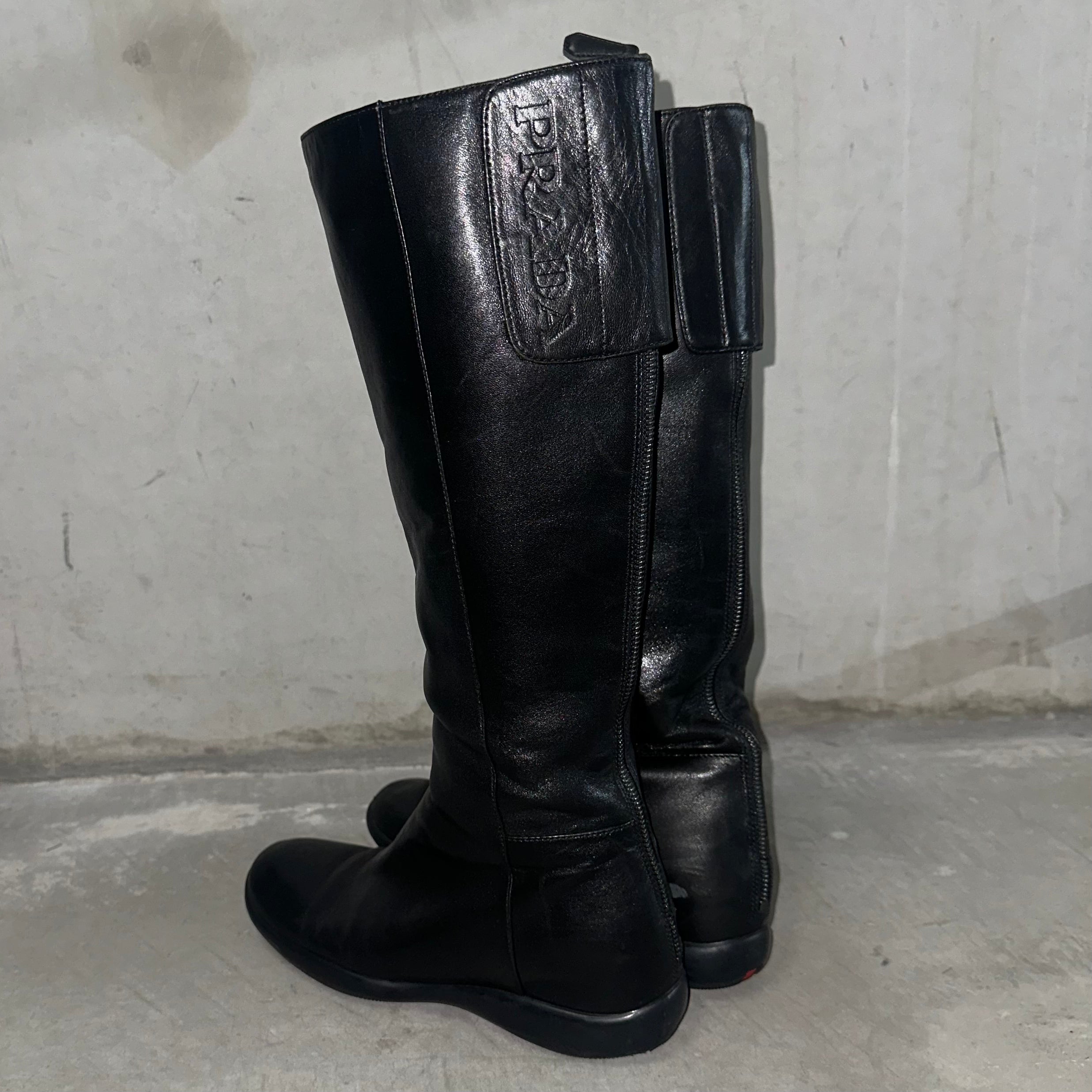 Prada Sport Black Leather Knee High Boots (37)