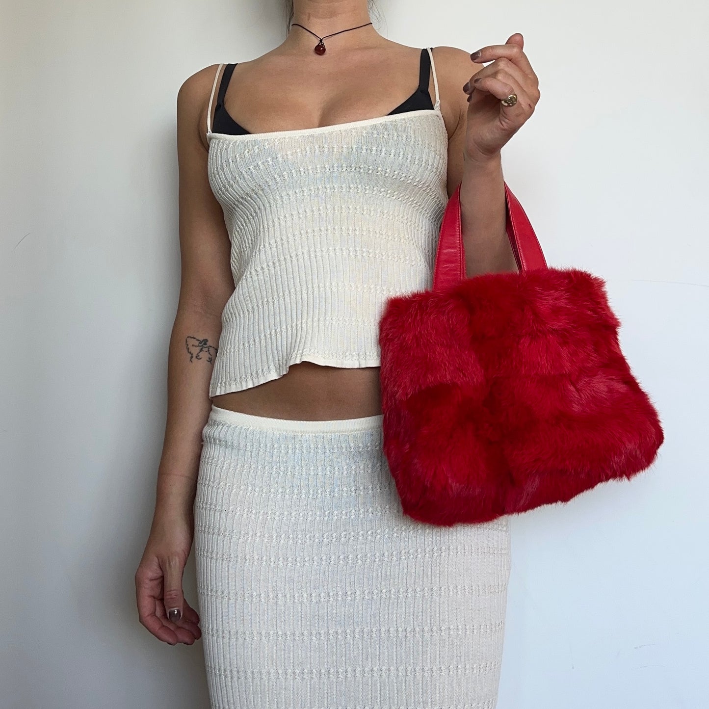 Vintage Red Rabbit Fur Bag