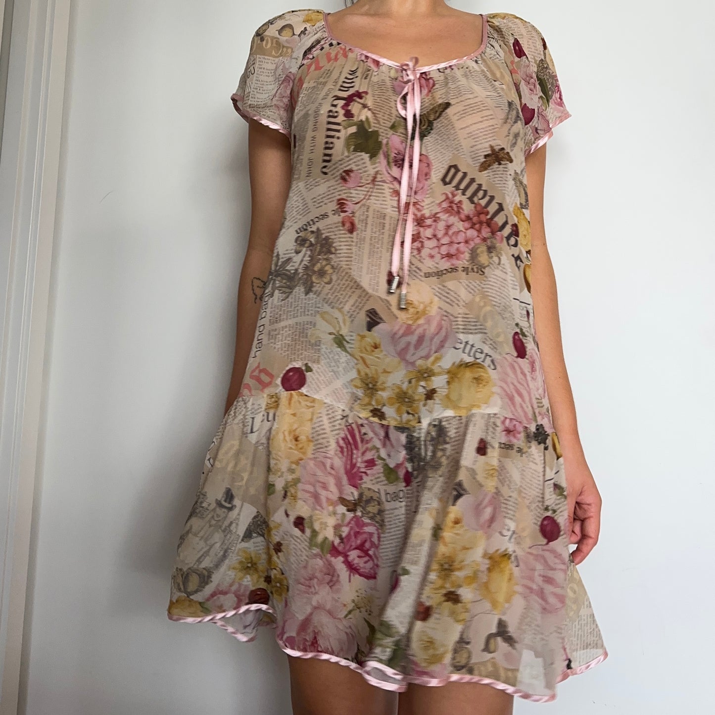 John Galliano Newspaper Print Babydoll Dress