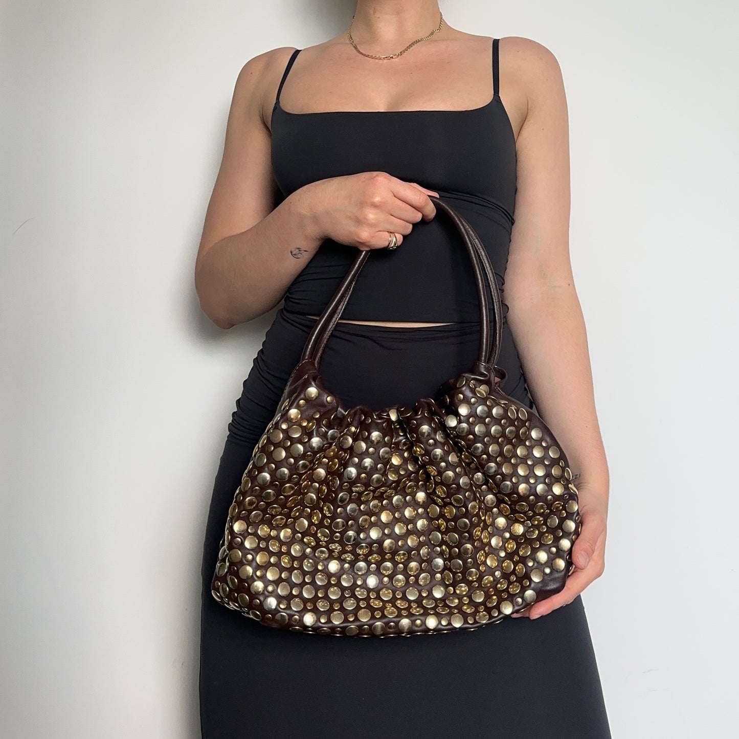 Sonia Rykiel Large Brown Leather Domino Bag