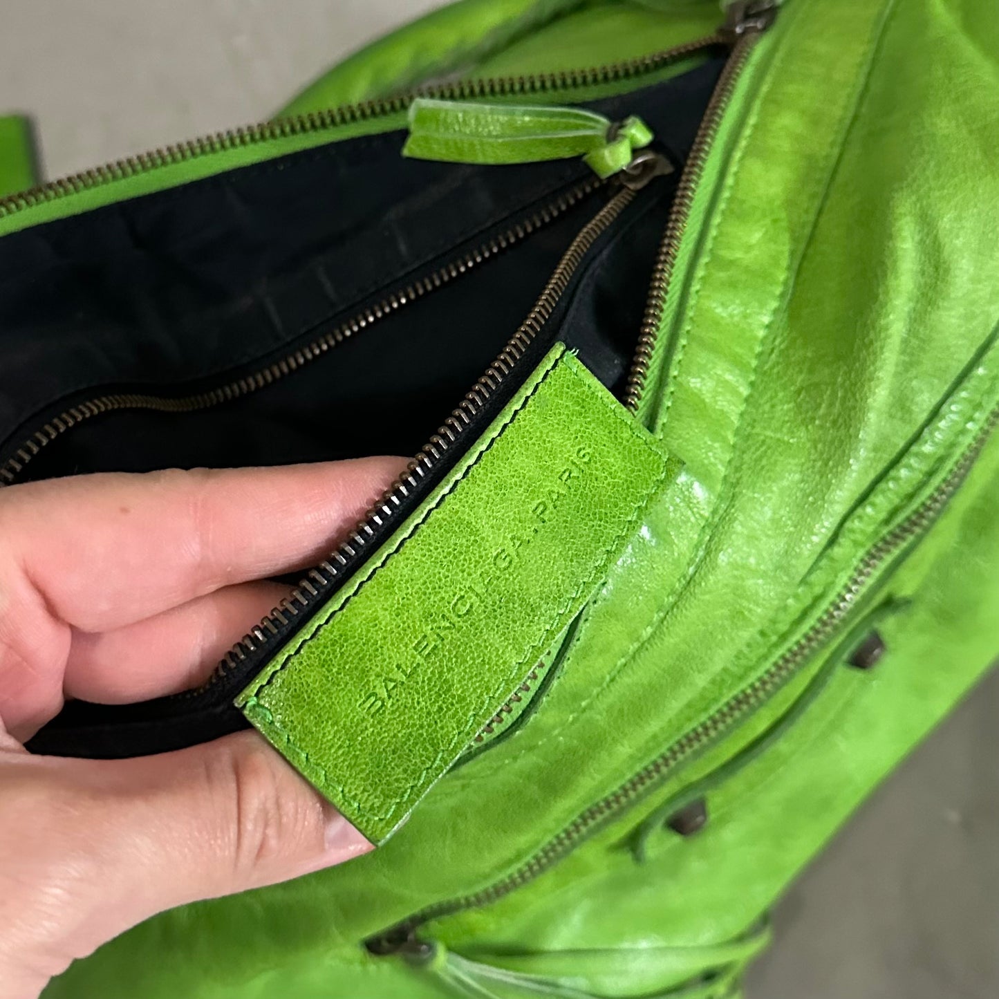 Balenciaga Rare Apple Green 'Day Editor' Motorcycle Bag