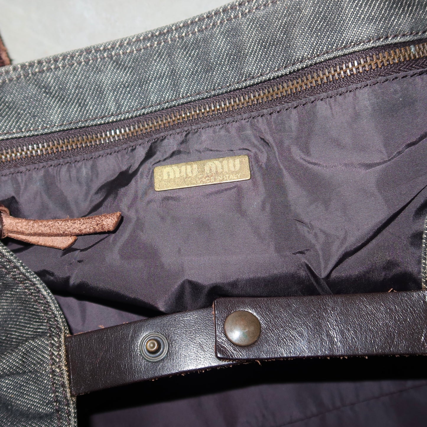 Miu Miu Cowhide and Denim Tote Bag