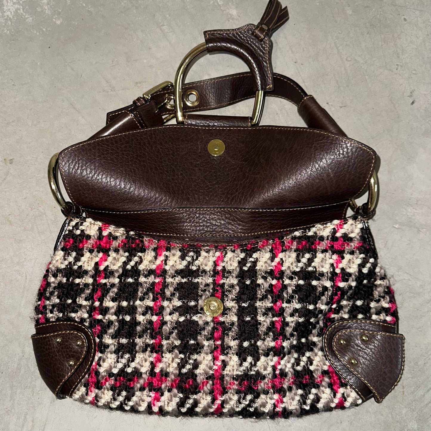 Dolce & Gabbana Large Tweed and Leather Flap Front Handbag