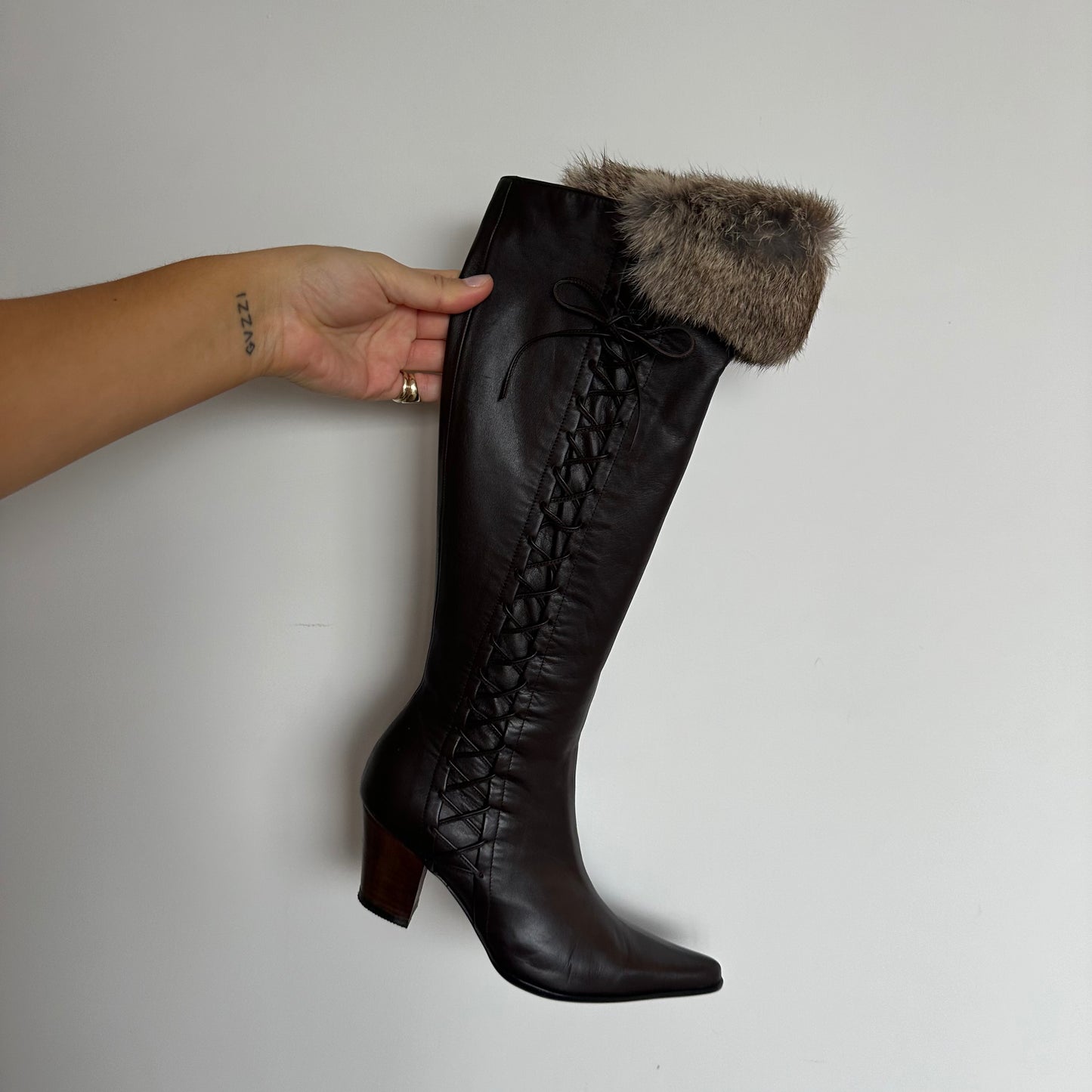 Vintage Leather Boots with Real Fur (38)