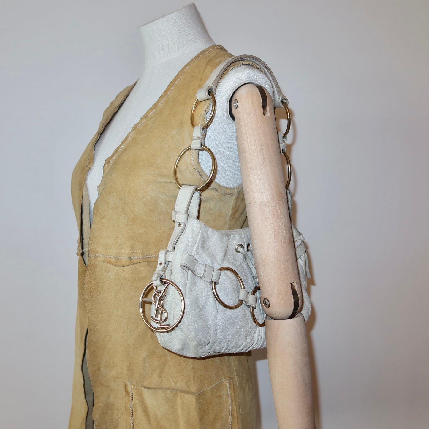 YSL White Saharienne Bag