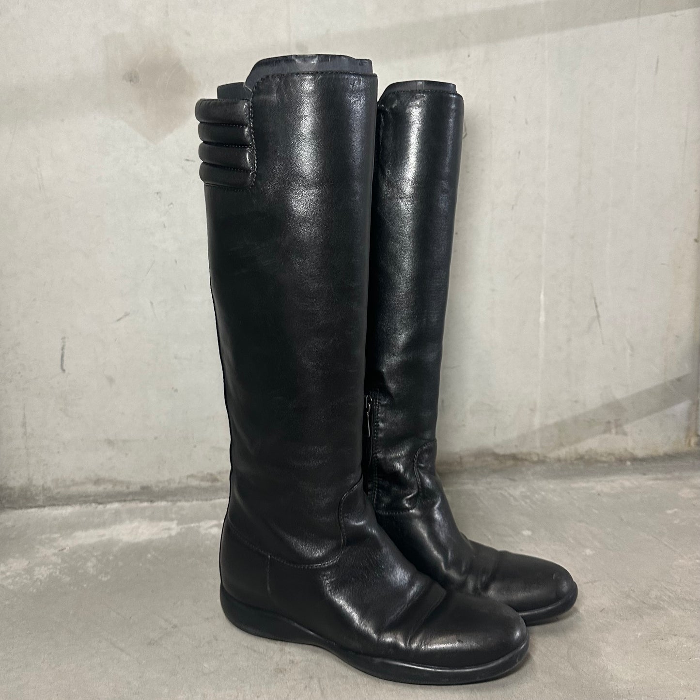 Prada Sport Padded Biker Boots with Hidden Wedge (37.5)