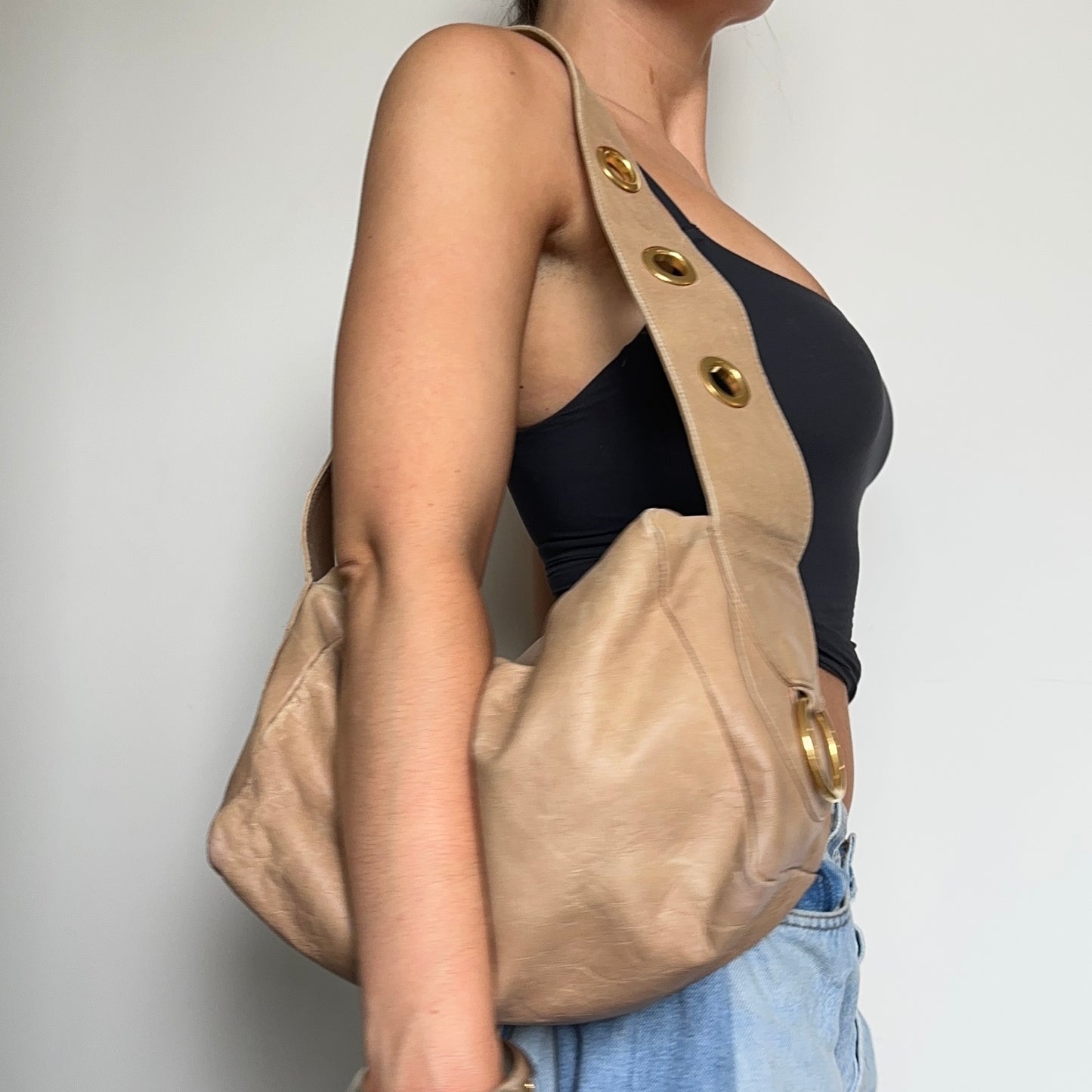 Marni Beige and Gold Grommet Bag