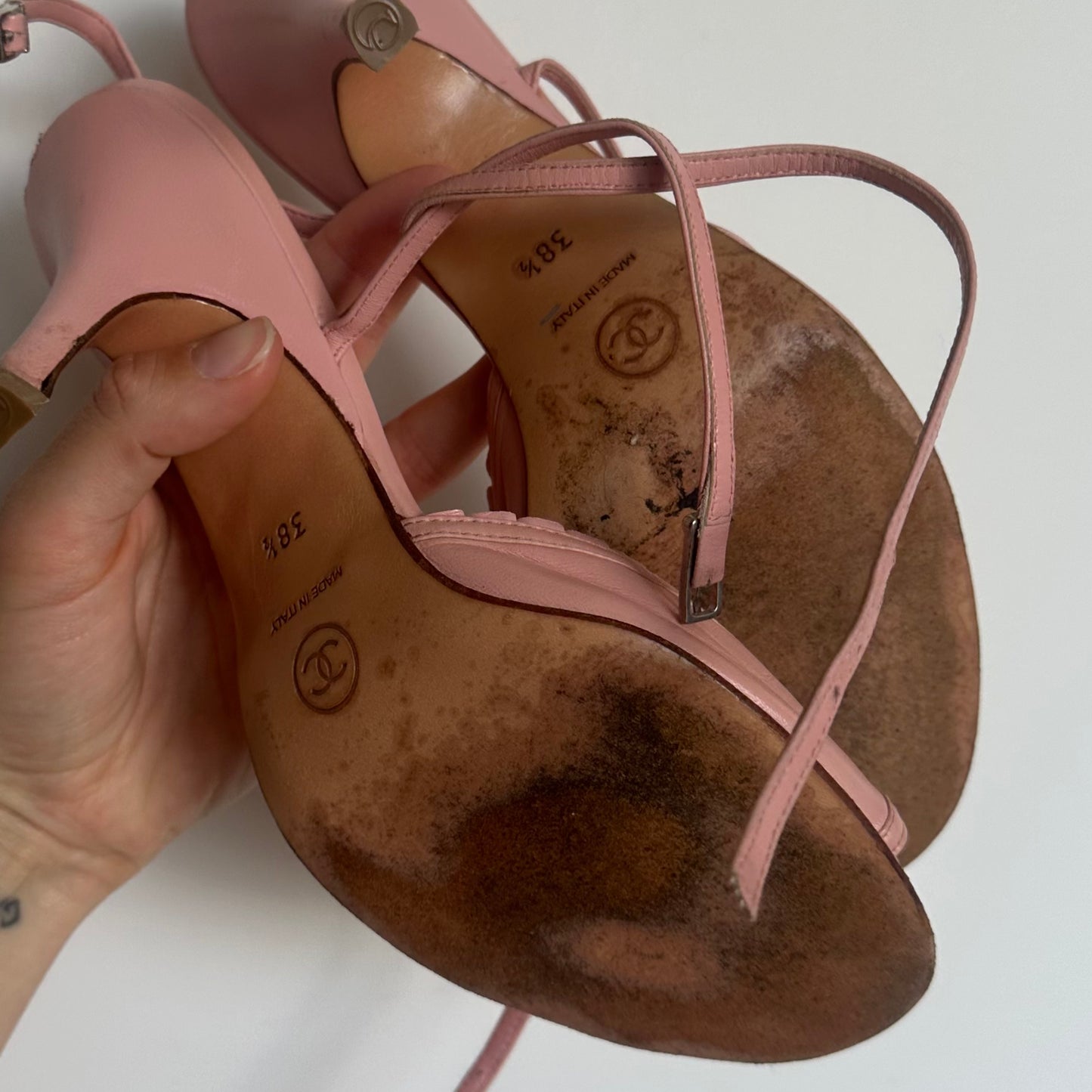Chanel Baby Pink Peep Toe Heels (38)