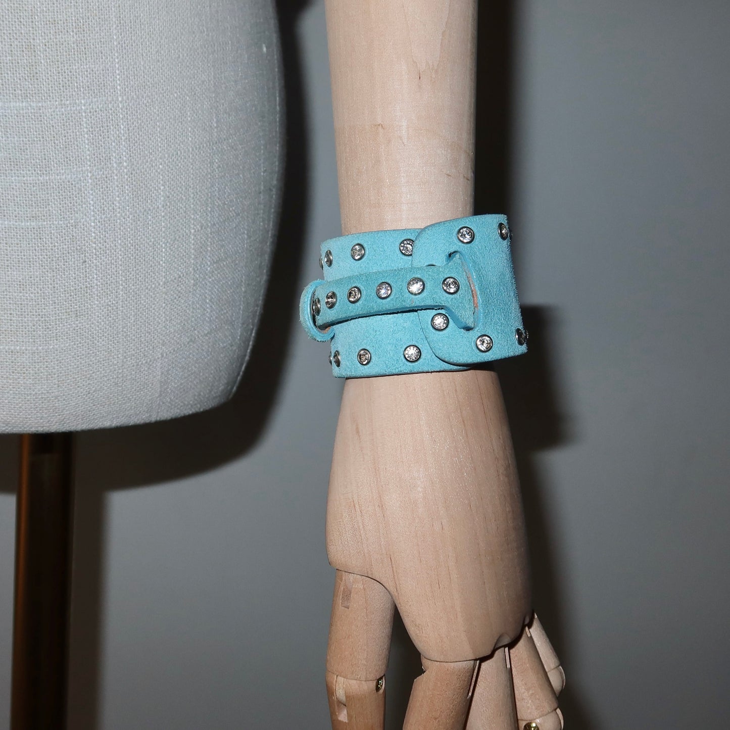 Celine Blue Suede Rhinestone Cuff