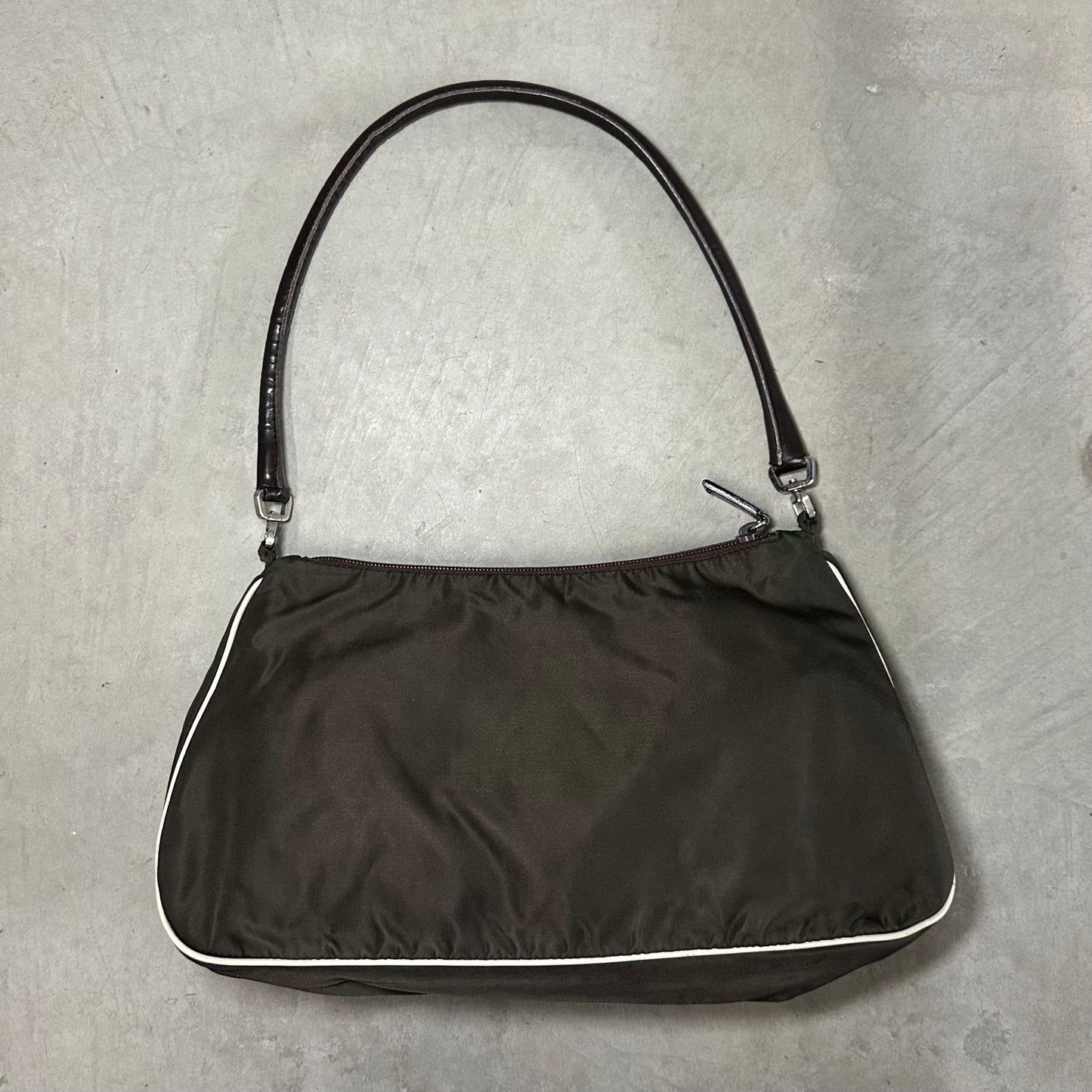 Prada Brown Nylon Floral Shoulder Bag