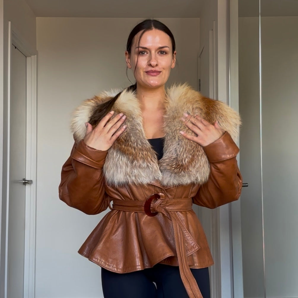 Vintage 80’s Leather and Fox Fur Jacket